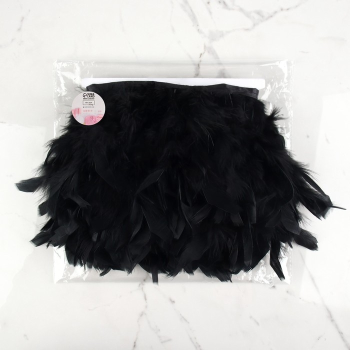 Тесьма с перьями индюка, 13-17 см, 5 &plusmn; 0,5 м, цвет чёрный