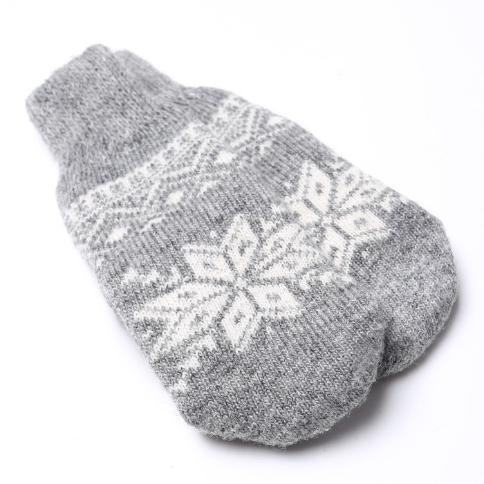 Новый год. Варежки женские шерстяные &laquo;Снежинка&raquo;, цвет светло-серый, размер 20-22