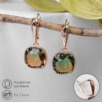 Серьги со стразами &laquo;Иллюзион&raquo; плавный квадрат, цвет коричнево-зелёный в золоте