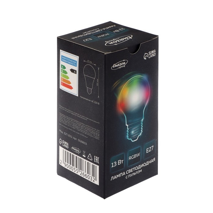 Лампа светодиодная RGB+W, с пультом , А60, 13 Вт, 1040 Лм, Е27, 220 В Лампа светодиодная RGB+W, с пультом , А60, 13 Вт, 1040 Лм, Е27, 220 В