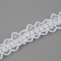 Рюш кружевной, с бусинами, 17 мм, 4,5 &plusmn; 0,5 м, цвет белый