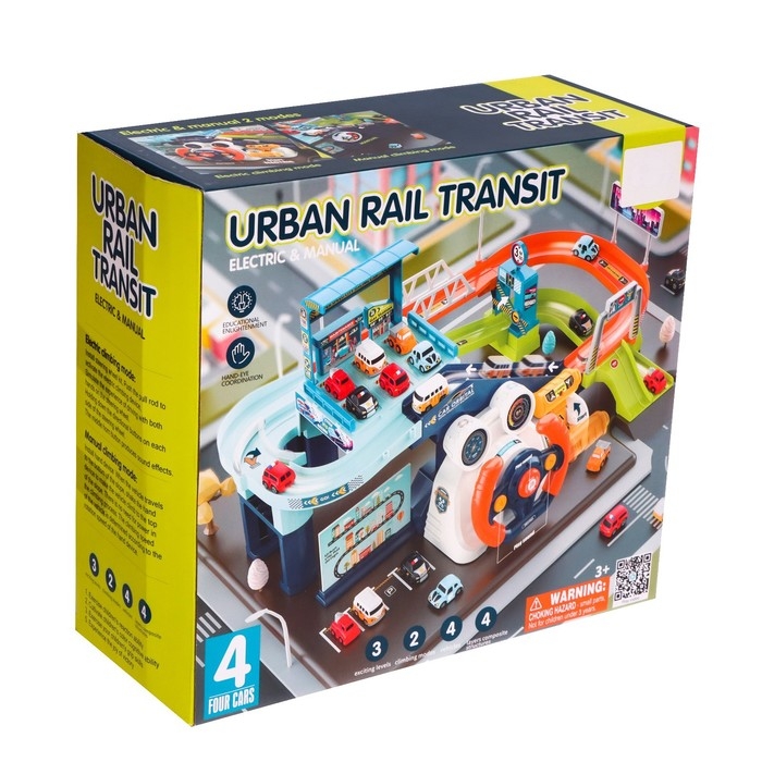 Парковка-автотрек &laquo;Город&raquo;, с 4 машинами, свет и звук, работает от батареек