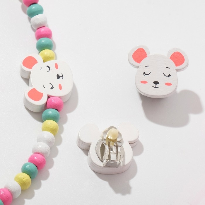 Набор детский &laquo;Выбражулька&raquo; 4 предмета: ободок, клипсы, бусы, браслет, кошечка, цвет МИКС