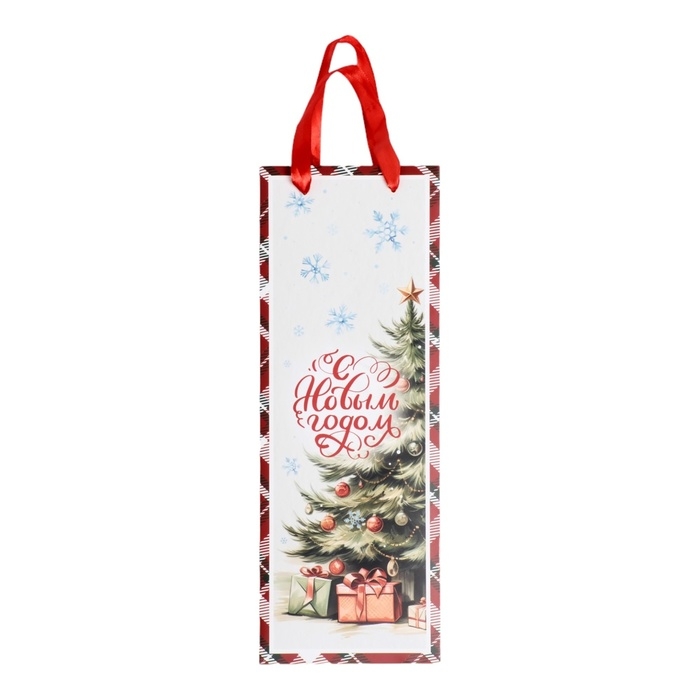 Новый год. Пакет подарочный новогодний под бутылку &laquo;Под ёлочкой&raquo;, 13 x 36 x 10 см.