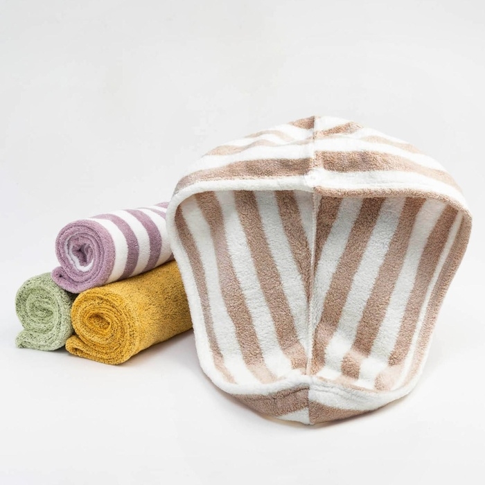 Чалма для сушки волос Этель &laquo;Полоски&raquo;, цв.фиолетовый, 65*25 см, 100% п/э