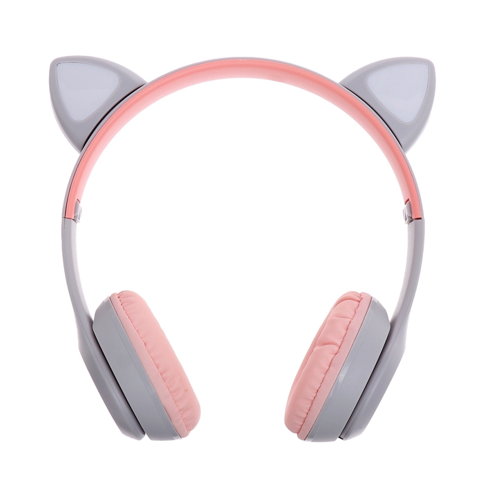 Наушники беспроводные &laquo;Котик&raquo;, звуковые и световые эффекты, складные, цвет серый