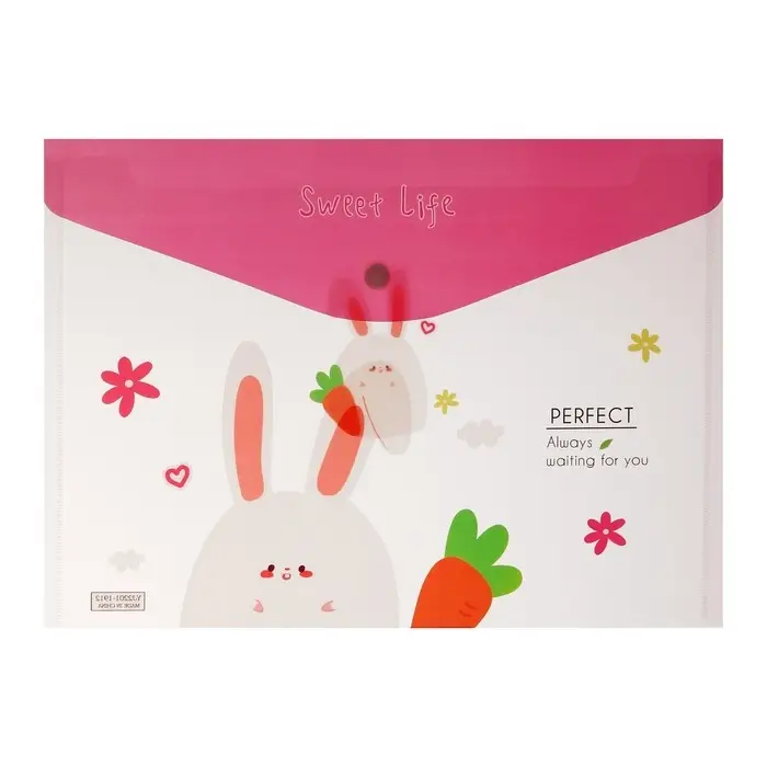 Папка-конверт на кнопке, А4, 180 мкм, "Зверьки", МИКС