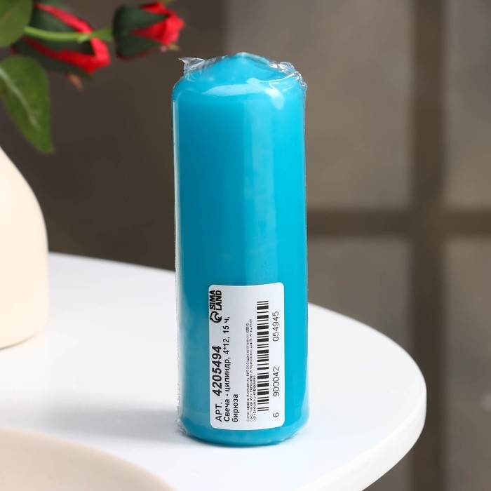 Свеча - цилиндр, 4×12 см, 15 ч, бирюза Свеча - цилиндр, 4×12 см, 15 ч, бирюза