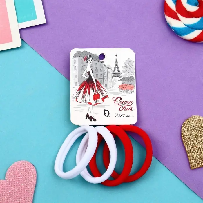 Резинка для волос "Марлен" (набор 4 шт) грация, 4 см, красный белый