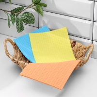 Салфетки из целлюлозы губчатые Доляна, тряпки для уборки, 15&times;17 см, 3 шт