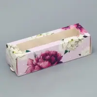 Коробка для макарун, кондитерская упаковка &laquo;Тебе с любовью&raquo;, пионы, 5.5 х 18 х 5.5 см