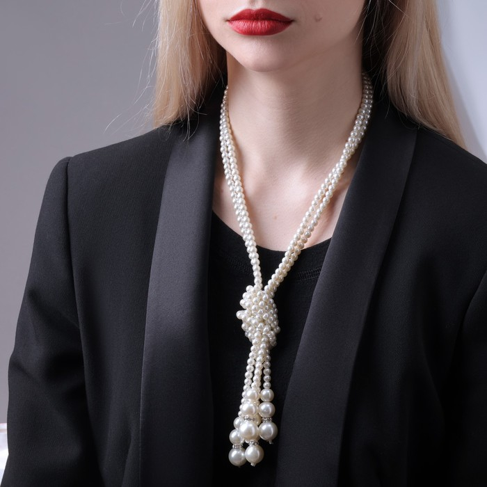 Бусы 2 нити &laquo;Зима&raquo; узел, цвет молочный, L=80, бусины №6 - 14