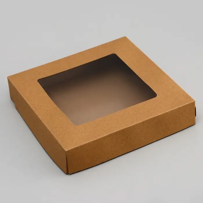 Коробка складная, с окном крафт, 20&times;20&times;4 см
