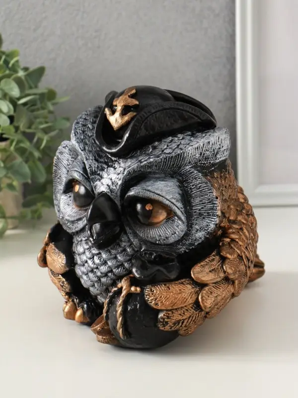 Копилка "Сова в треуголке" 18х17 см, бронза с серебром