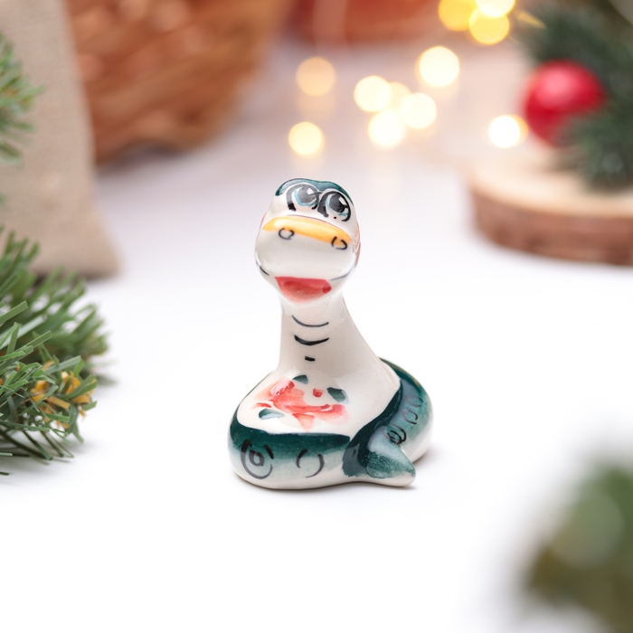 Новый год. Сувенир символ года "Удавчик Стёпа", гжель, цвет, 5,5 см