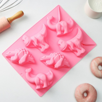 Форма для выпечки Доляна &laquo;Животные.Динозавры&raquo;, силикон, 29&times;21 см, 6 ячеек (10,4&times;7,2 см), цвет розовый