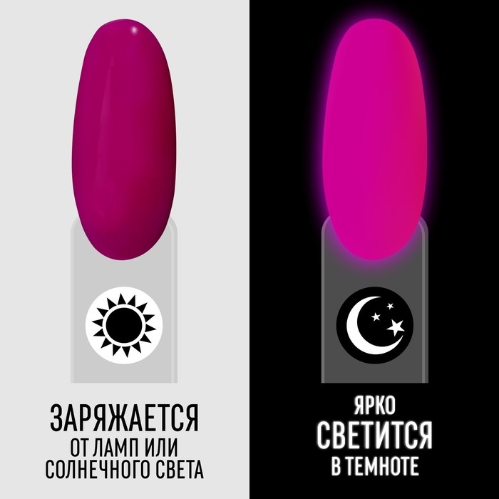 Гель лак для ногтей &laquo;GLOW IN THE DARK&raquo;, 3-х фазный, 8 мл, LED/UV, люминесцентный, цвет фиолетовая фуксия (47)