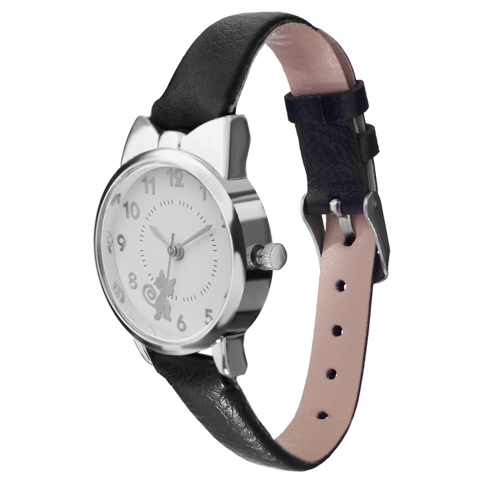 Часы наручные женские Часы наручные женские "Котик", d-2.8 см, черный ремешок