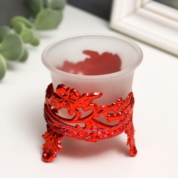 Подсвечник стекло, пластик на 1 свечу Подсвечник стекло, пластик на 1 свечу "Цветы" красный 6,5х6х6 см