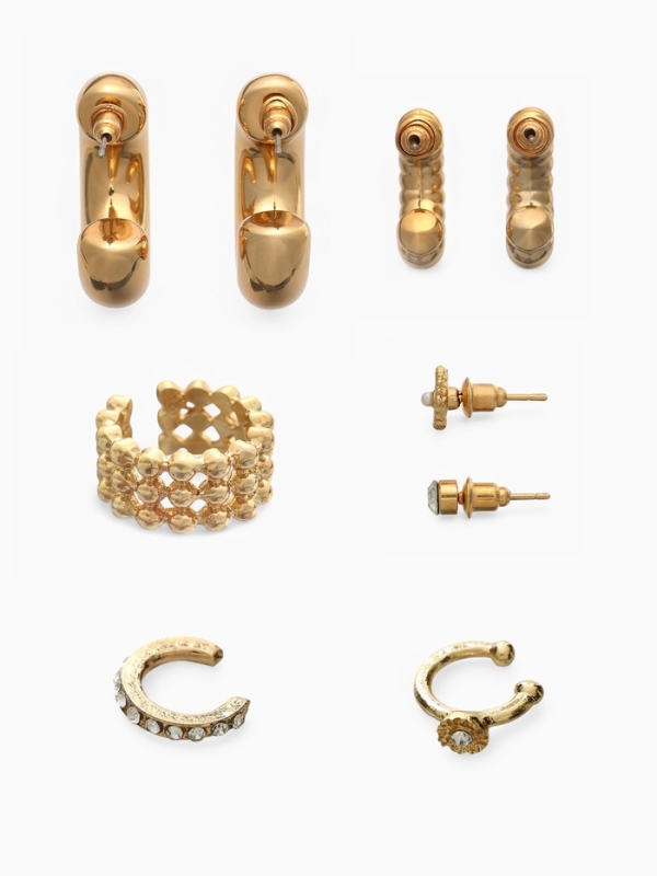 Серьги и каффы &laquo;Бублик&raquo;, набор 9 шт. цвет золото