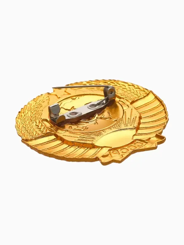 Значок "Герб СССР" серп и молот, красно-голубой в золоте