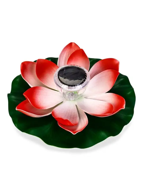 Садовый светильник для водоемов 28 х 28 х 9 см на солнечной бат-е "Лотос" красный N008