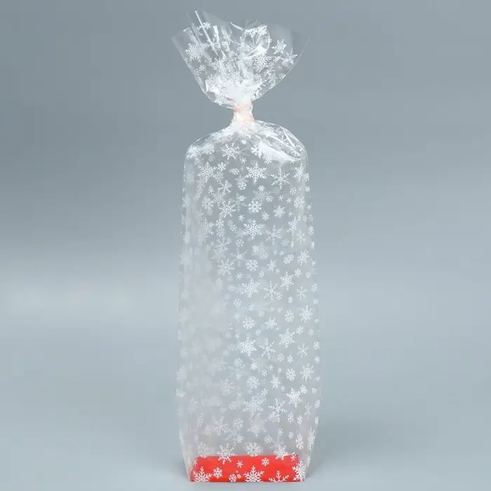 Пакет подарочный новогодний с жёстким дном &laquo;Снежинки&raquo;, 6 х 8 х 30 см
