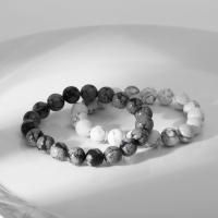 Набор браслетов шар №10 &laquo;Кахолонг и Обсидиан&raquo;
