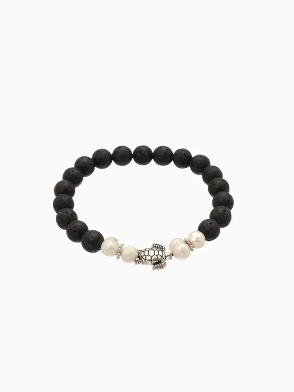 Браслет "Черепашка" жемчуг, лава, длина 18 см