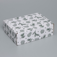 Коробка новогодняя складная &laquo;Шишки&raquo;, белый, 27 х 21 х 9 см, Новый год