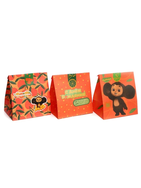 Набор крафтовых пакетов со стикерами, Чебурашка, 18х22х12 см