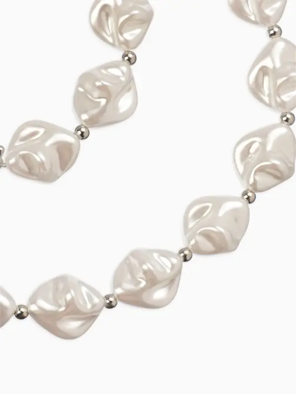 Набор 2 пред-та: бусы,браслет "Жемчуг барочный", ромб. 40/18см, цвет белый в серебре