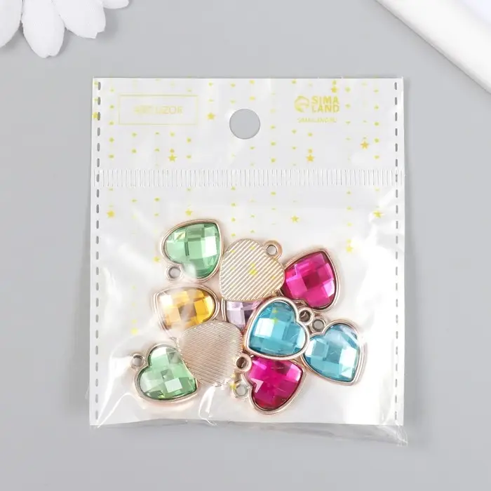 Пластиковый элемент, декоративная подвеска под металл &laquo;Арт Узор. Сердце. Страза&raquo;, 1.6&times;2 см, МИКС