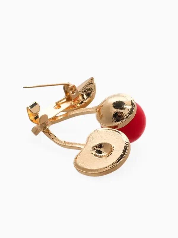 Брошь "Вишня с косточкой", цвет красно-зелёный в золоте