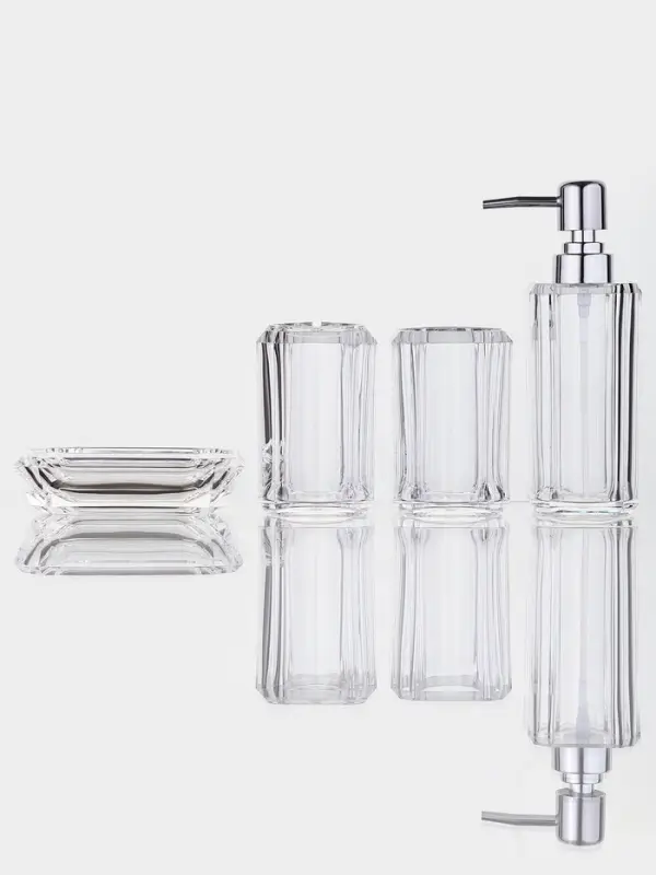 Набор для ванной "Кристалл" 4 предмета (дозатор, 2 стакана, мыльница)