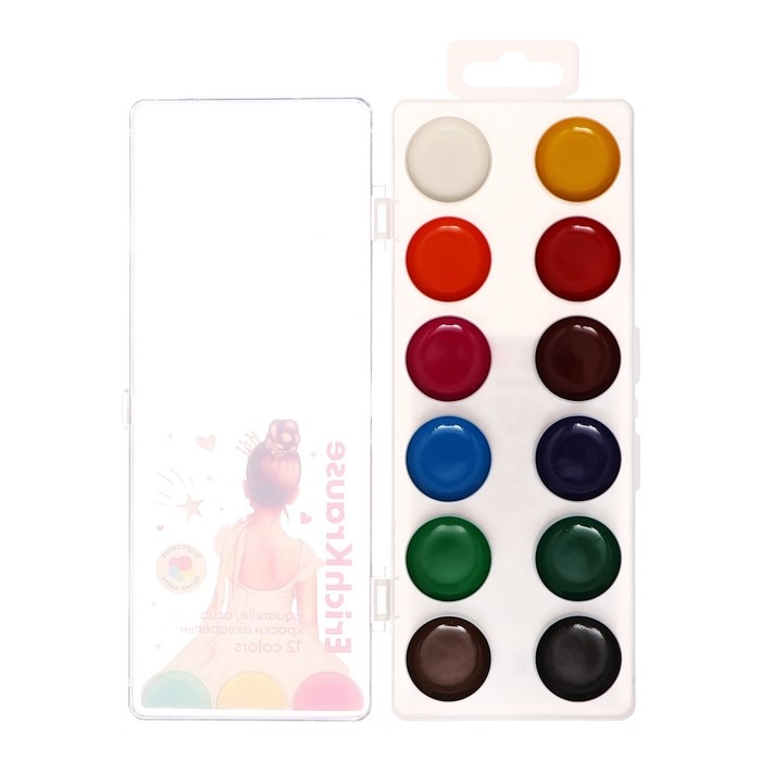 Акварель 12 цветов, ErichKrause Pointes, без кисти, пластиковая коробка, европодвес