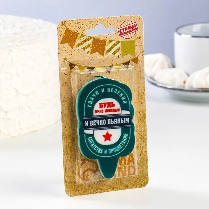 Свеча для торта &laquo;Вечно пьяный&raquo;, 6.5 см, зеленая