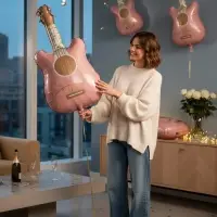 Воздушный шар фольгированный 35" "Гитара" цвет розовый