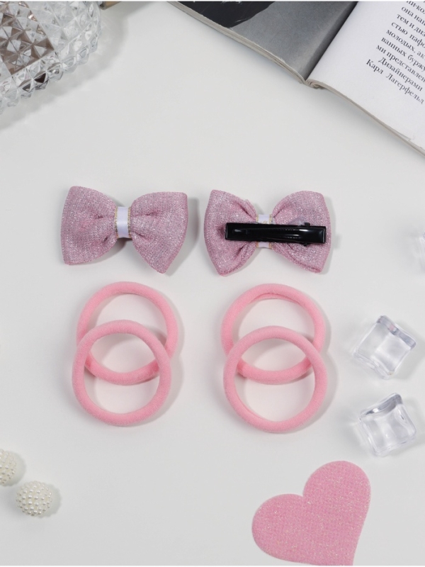 Набор для волос "Школьница галант" (4 резинки 3,5 см, 2 зажима 5,5 см) сияние, розовый