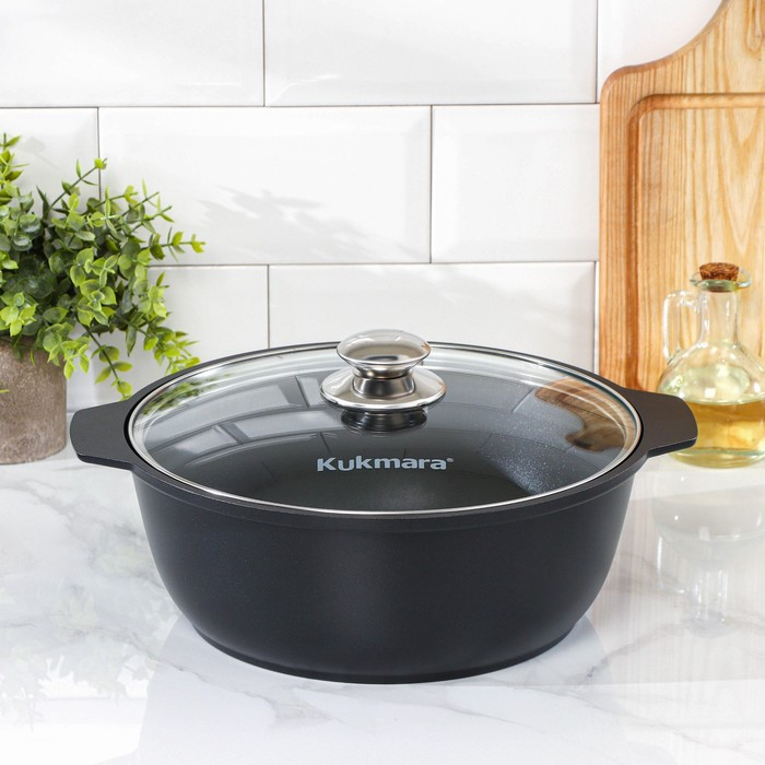 Жаровня &laquo;Традиция&raquo;, 4 л, d=26 см, стеклянная крышка, антипригарное покрытие, цвет чёрный