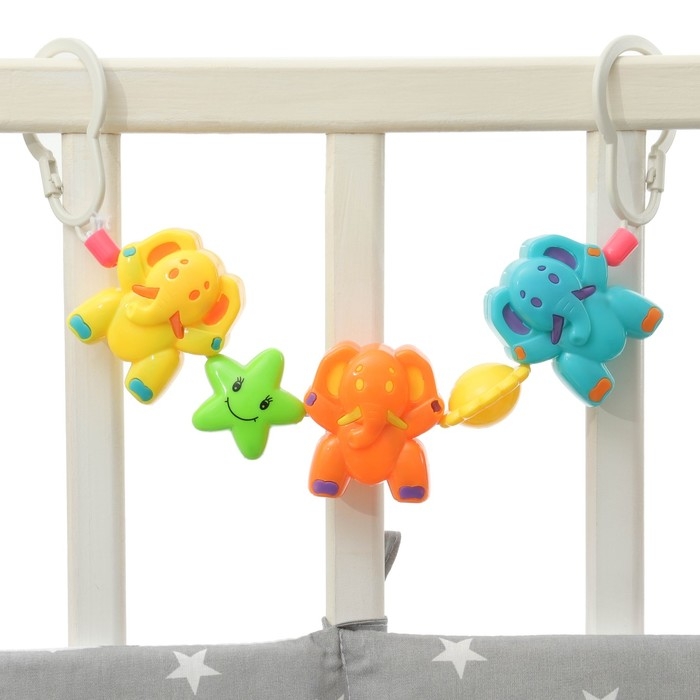 Растяжка на коляску/кроватку &laquo;Слоники&raquo;, 3 игрушки, цвет МИКС, Крошка Я