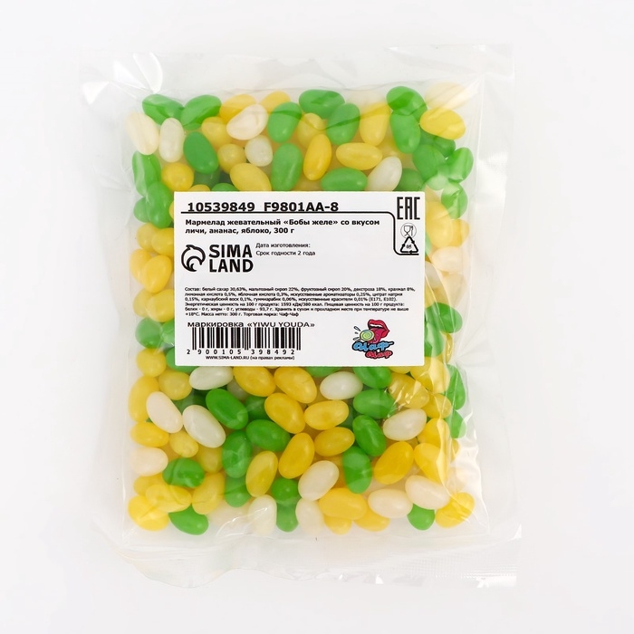 Мармелад жевательный Мармелад жевательный "Бобы желе" со вкусом личи, ананас, яблоко, 300 г