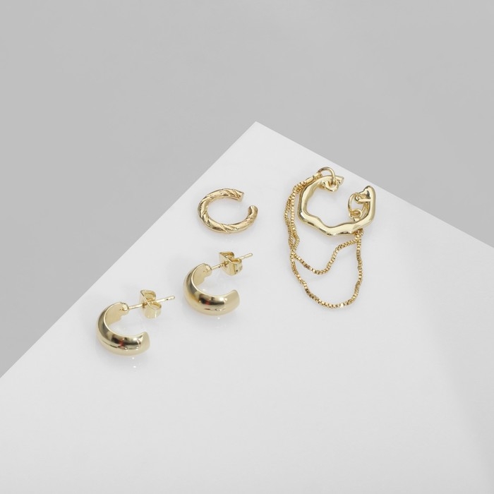 Набор серьги и каффы &laquo;Классика&raquo;, цвет золото