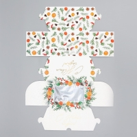 Коробка складная на 2 капкейка с окном &laquo;С Новым годом!&raquo;, мандарины, 10 х 16 х 10 см, Новый год