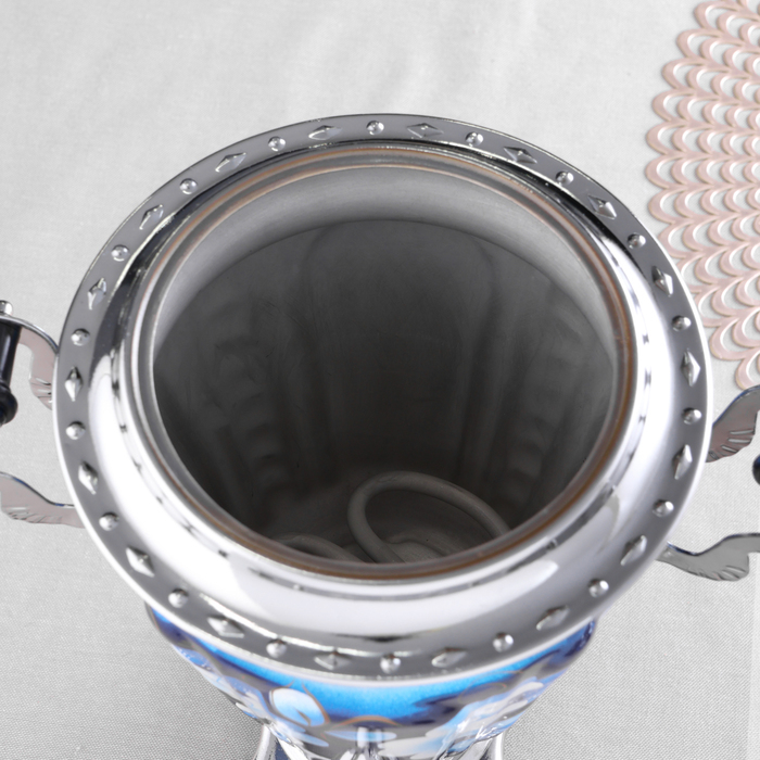 Набор &laquo;Жостово на синем&raquo;, рюмка, 3 предмета, самовар 3 л, заварочный чайник 0,7 л, поднос