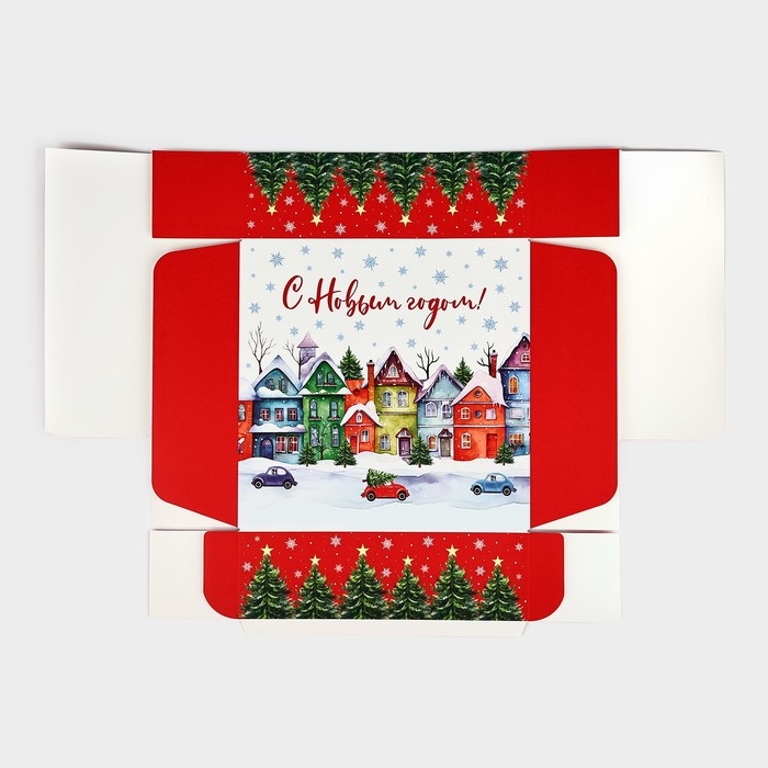 Подарочная коробка новогодняя складная &laquo;Городская жизнь&raquo;, 26 &times; 26 &times; 8 см