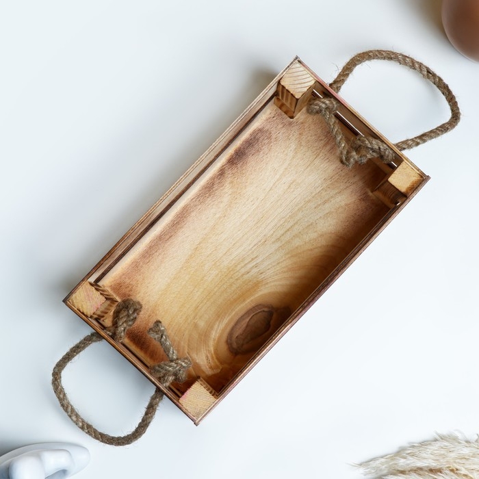 Кашпо деревянное 24.5×13.5×9 см Кашпо деревянное 24.5×13.5×9 см "Двушка Лайт" реечное, ручка верёвка, обжиг Дарим Красиво