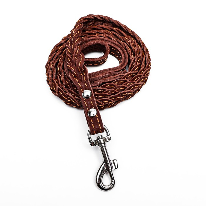 Поводок кожаный плетеный Поводок кожаный плетеный "Коса", 1.25 м х 1.1 см, коричневый