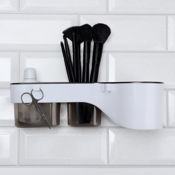 Органайзер для хранения, навесной, 3 секции, с клеевой основой, 28,7 &times; 10,5 &times; 8,5 см, цвет коричневый/белый