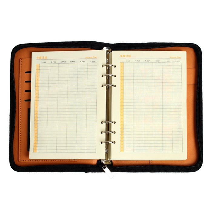 Органайзер на кольцах А5, 96 листов в линейку, на молнии с 3-х сторон, кожзам, с калькулятором, МИКС